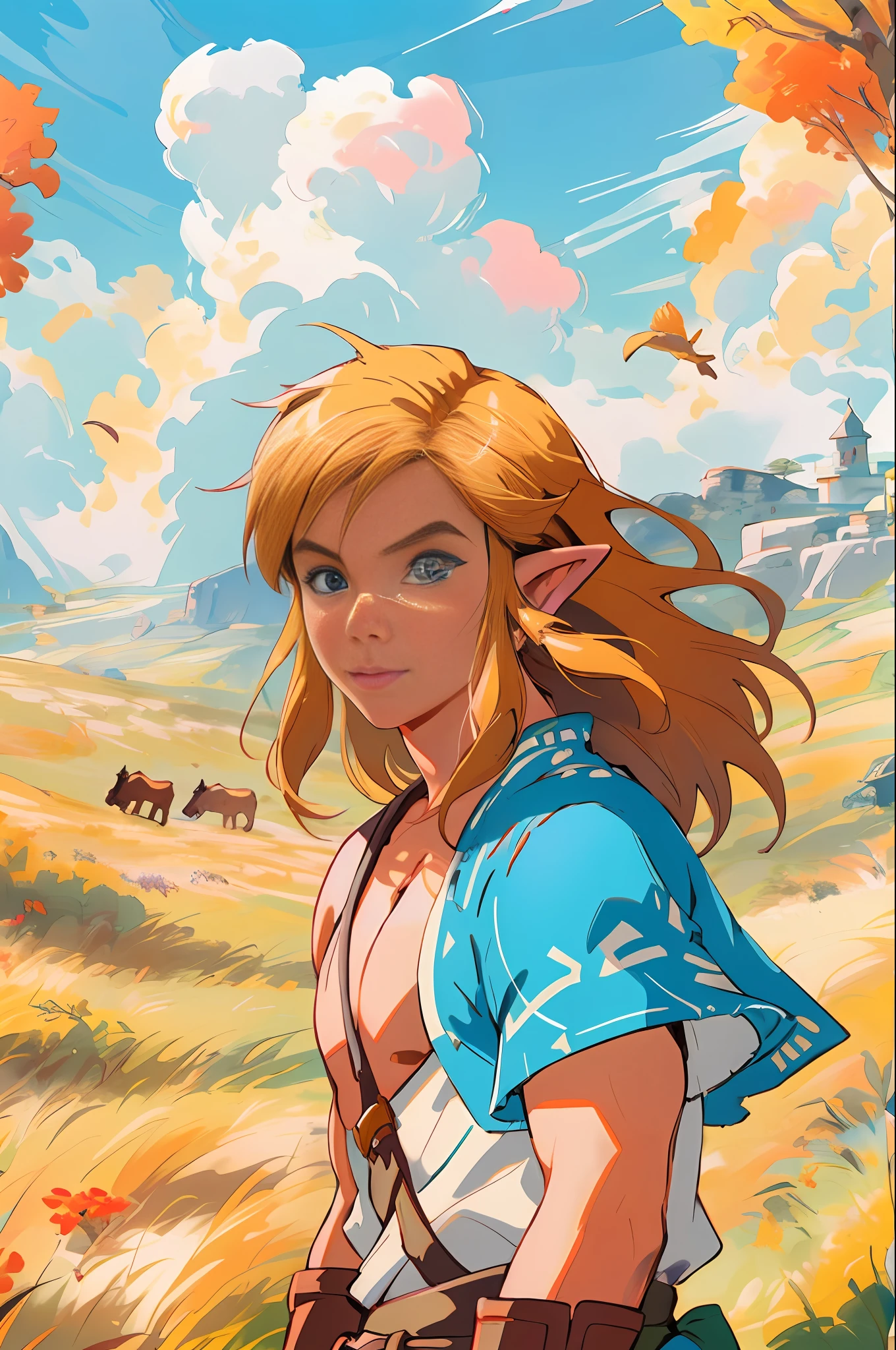 (Award Winning Digital Artwork:1.3) of (Ultra detailed:1.3) 1boy, leaning, seducing, blue eyes, blond hair, beautiful forest, shirtless,handsome, straps, gorgeous,CGSociety,ArtStation, forest, fantasy, breath of the wild, botw, extremely detailed face, gorgeous face, beautiful detailed eyes, clear eyes, beautiful hair. Hyrule kingdom, rolling hills, amazing background, beautiful fields, wild horses, hawks, deers, wild life, wide open fields, dancing grass, blue skies, lovely skies, big clouds, masterpiece, perfections, golden ratio, perfect design, rule of thirds,