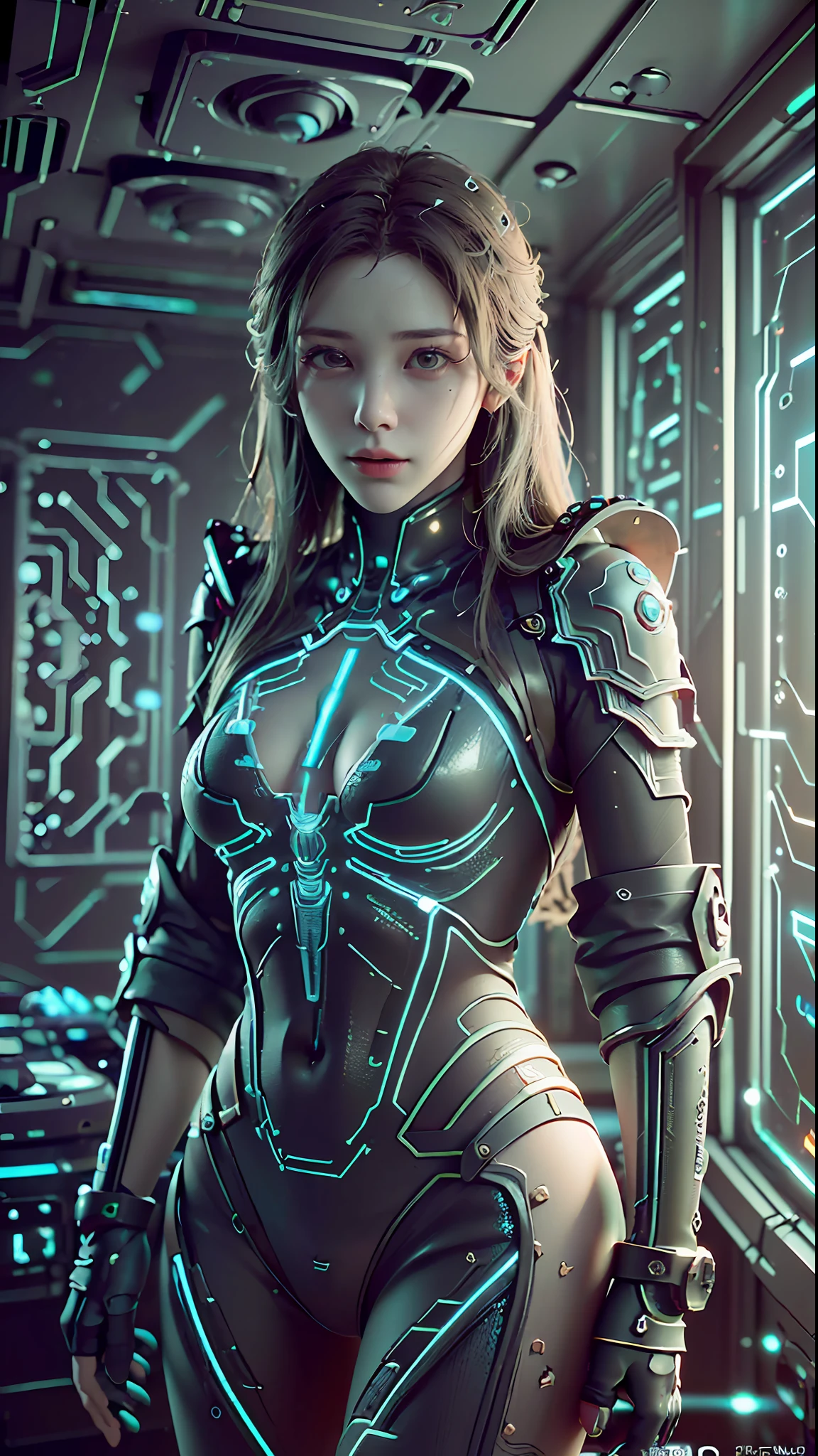 ((Best quality)), ((masterpiece)), (detailed:1.4), 3D, a beautiful cyberpunk female figure with thick hair, indoors, looking at an electronic screen, thinking about problems, looking focused, holding an electronic pen in hand, inside the spaceship, (((seven-dimensional photo)), (full-coverage electronic leather clothing), luminescence, light particles, (((glow)), pure energy chaos anti-technology, HDR (high dynamic range), (high light and dark contrast), ray tracing, NVIDIA RTX, Super-Resolution, Unreal 5, Subsurface scattering, PBR Texturing, Post-processing, Anisotropic Filtering, Depth-of-field, Maximum clarity and sharpness, Multi-layered textures, Albedo and Specular maps, Surface shading, Accurate simulation of light-material interactions, Perfect Proportions, Octane Render, two-tone lighting, large aperture, low ISO, white balance, rule of thirds, 8K RAW