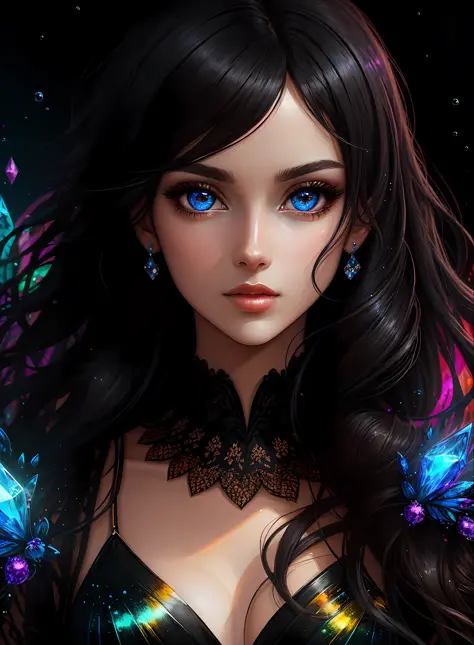 ((Best Quality)), ((Masterpiece)), (Real), (Detail),Anime Style, (1 woman) Close-up portrait of pretty woman with black hair, beautifully shining eyes like crystal clear glass, 4K high-definition digital art, stunning digital illustrations, stunning 8K art...