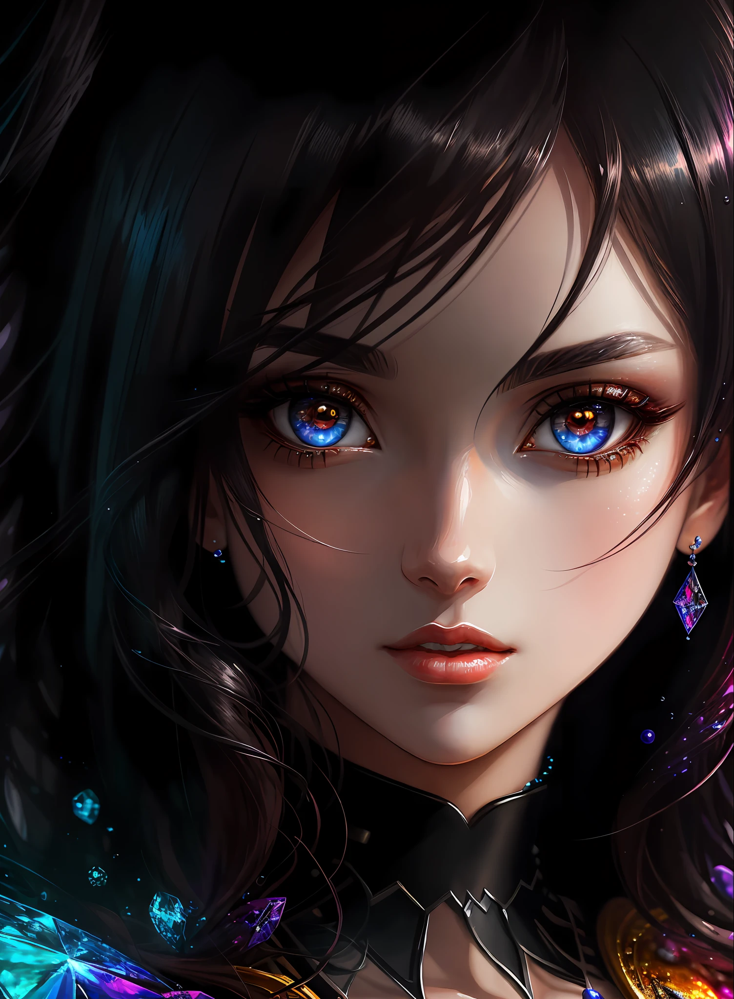 ((Best Quality)), ((Masterpiece)), (Real), (Detail),Anime Style, (1 woman) Close-up portrait of pretty woman with black hair, beautifully shining eyes like crystal clear glass, 4K high-definition digital art, stunning digital illustrations, stunning 8K artwork, colorful digital fantasy art, colorful, bright, beautiful digital artwork, colorful digital painting, digital anime art, portrait of beautiful and pretty woman, 8k hd digital wallpaper art, digital painting