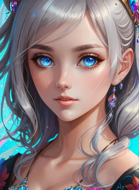 ((Best Quality)), ((Masterpiece)), (Real)), (Detail),Anime Style, (1 woman) Close-up portrait of a silver-haired pretty woman, beautifully shining eyes like crystal clear glass, 4K high-definition digital art, stunning digital illustrations, stunning 8K ar...