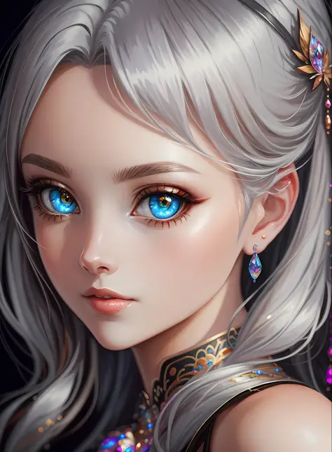 ((Best Quality)), ((Masterpiece)), (Real)), (Detail),Anime Style, (1 woman) Close-up portrait of a silver-haired pretty woman, beautifully shining eyes like crystal clear glass, 4K high-definition digital art, stunning digital illustrations, stunning 8K ar...
