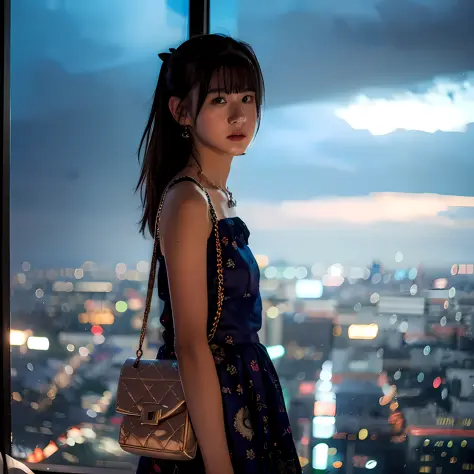 Photonic, chiaroscuro effect, Japan teenage girl with bangs