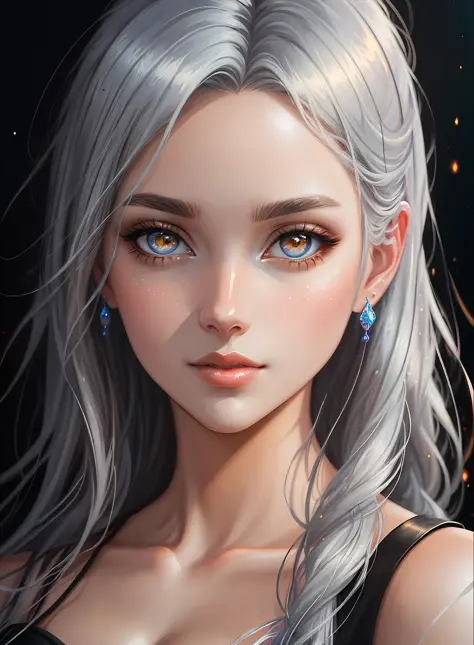 ((Best Quality)), ((Masterpiece)), (Real), (Detail),Anime Style, (1 woman) Close-up portrait of a silver-haired pretty woman, beautiful and moisturized eyes like crystal clear glass, 4K high-definition digital art, stunning digital illustrations, stunning ...
