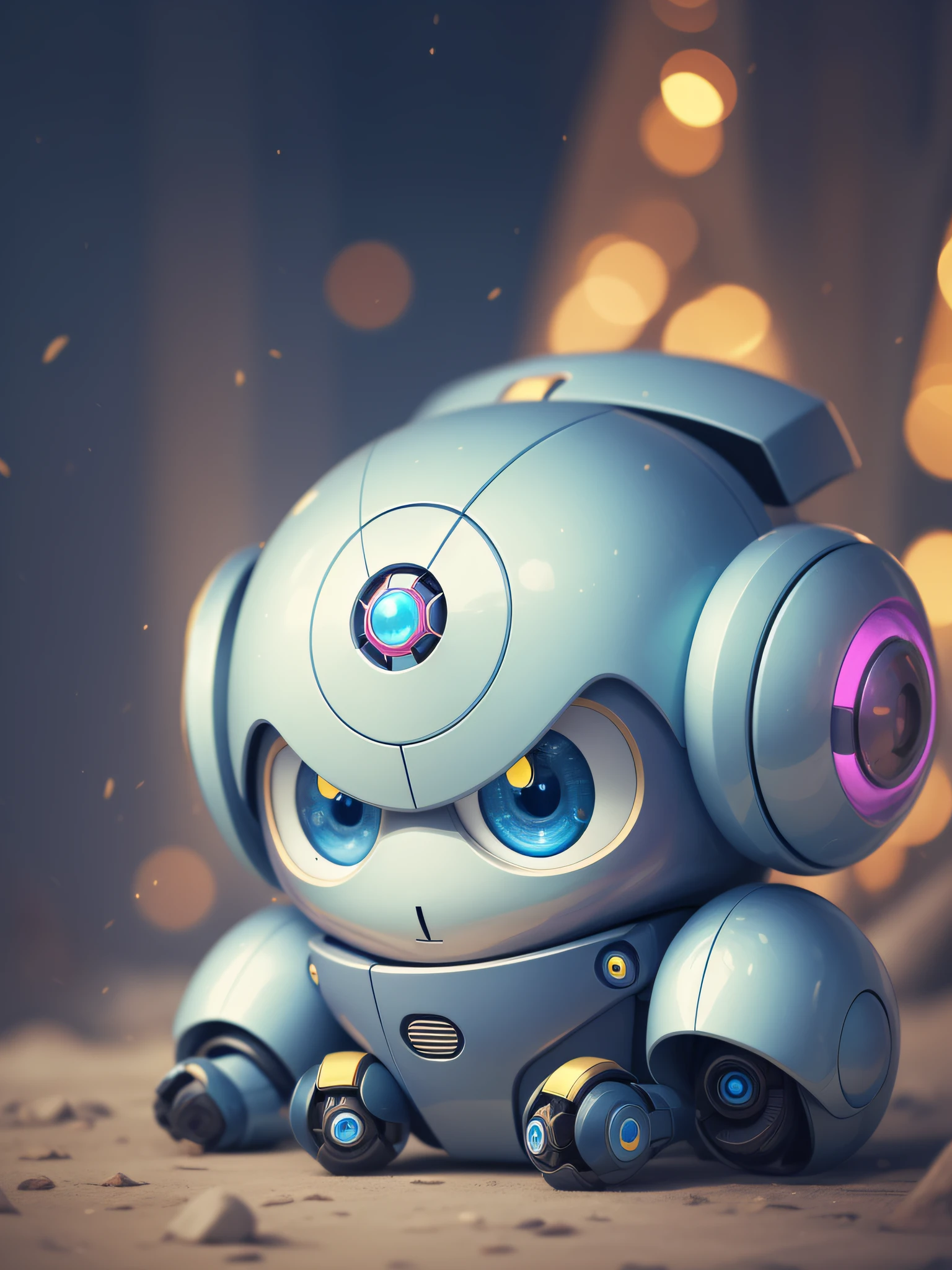 blauer süßer hübscher Roboter gelbes Kunstwerk bezaubernd niedlichbezaubernd niedlichkawaii Fantasiecharakter Fantasiekreatur Robotisierung Roboternik