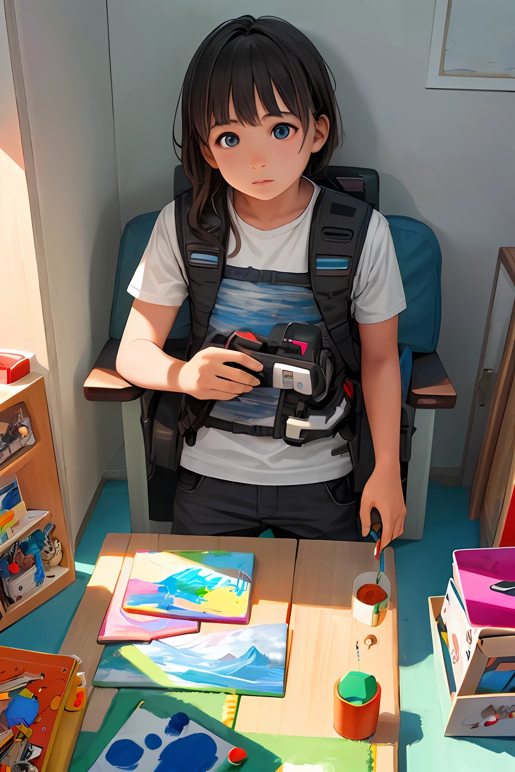 kids, futuristic, vr kit, painting, kid, near future, realistic, ai, toy, play, learn, learn with ai, futuristic toys