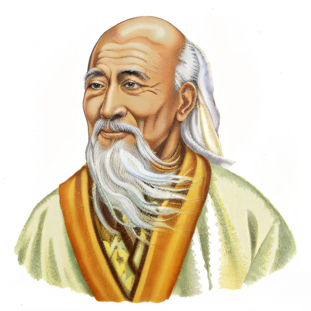 an old man with a long white beard and a yellow robe, riichi ueshiba, ueshiba riichi, daoist, inspired by Wu Daozi, taoist maste...