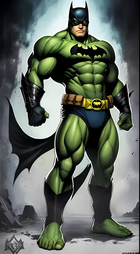 A superhero character combination of batman and hulk, full body