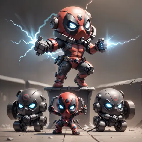 (Mechanical, cute little deadpool: 1.331), (Mechanical) Cute Style, Small, 3D Rendering, ((Q Version)), Machine Style, Cinematic...