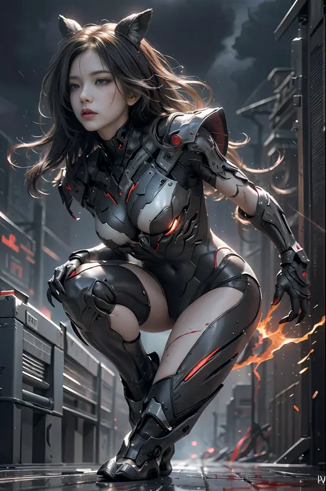 1 chinese girl, warframe, intricate pattern, heavy metal, energy line, heroic beauty head, glowing eyes, elegant, intense, blood...