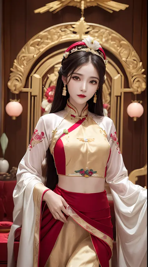 1 27 year old solo girl, 1 zodiac goddess from the future, goddess wearing a bridal gown, 21st century traditional ao dai and tu...