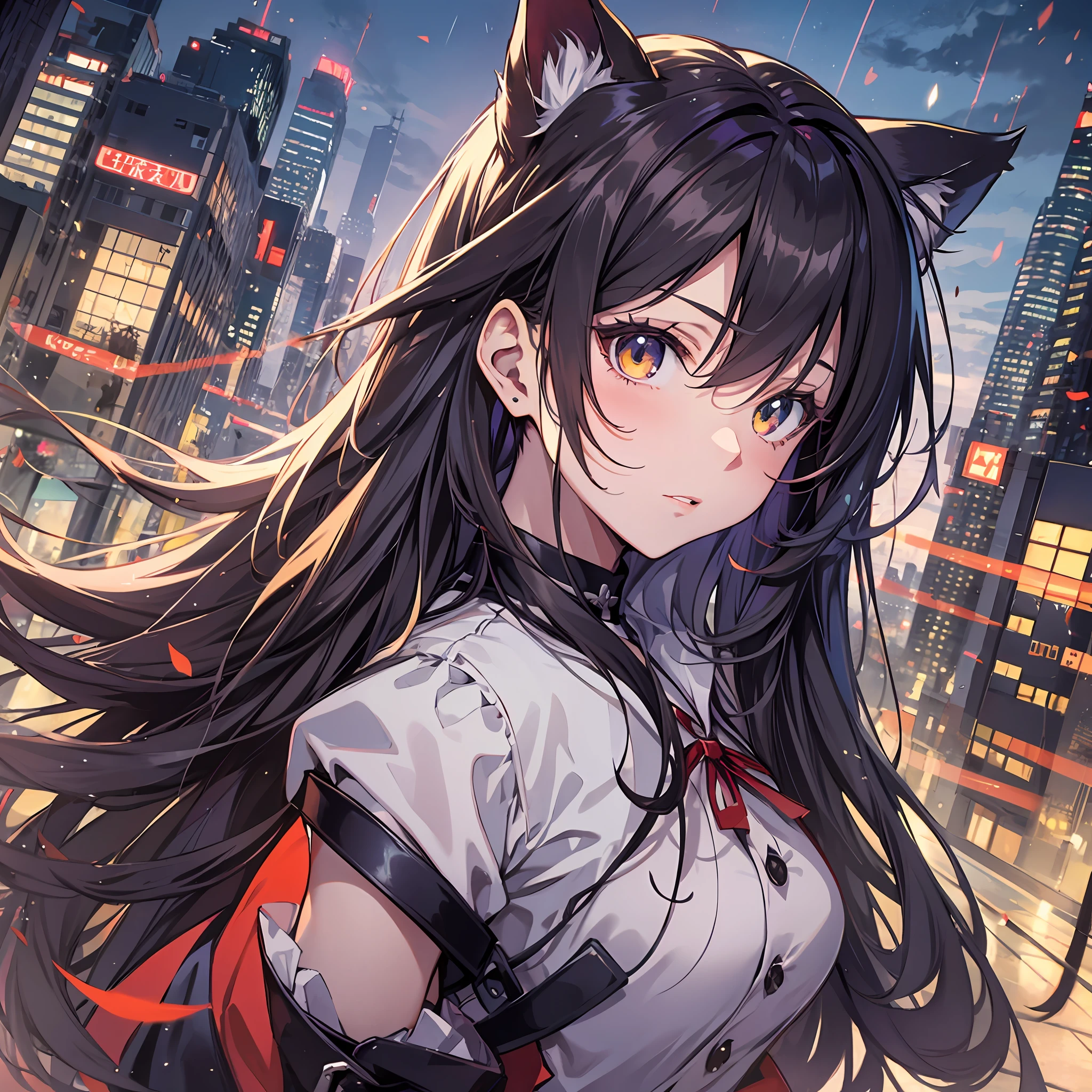 Best quality, 8K)) One woman anime girl with black long hair and cat ears, Rin Tohsaka, anime moe art style, anime style like Fate/stay night, anime girl with long hair, very cute anime girl face, night core, from the front line of girls, cute anime girl portrait, anime girl with cat ears, High Quality Anime Art Style, Beautiful Anime Women Sexy Beauty Underarm Beautiful Abs