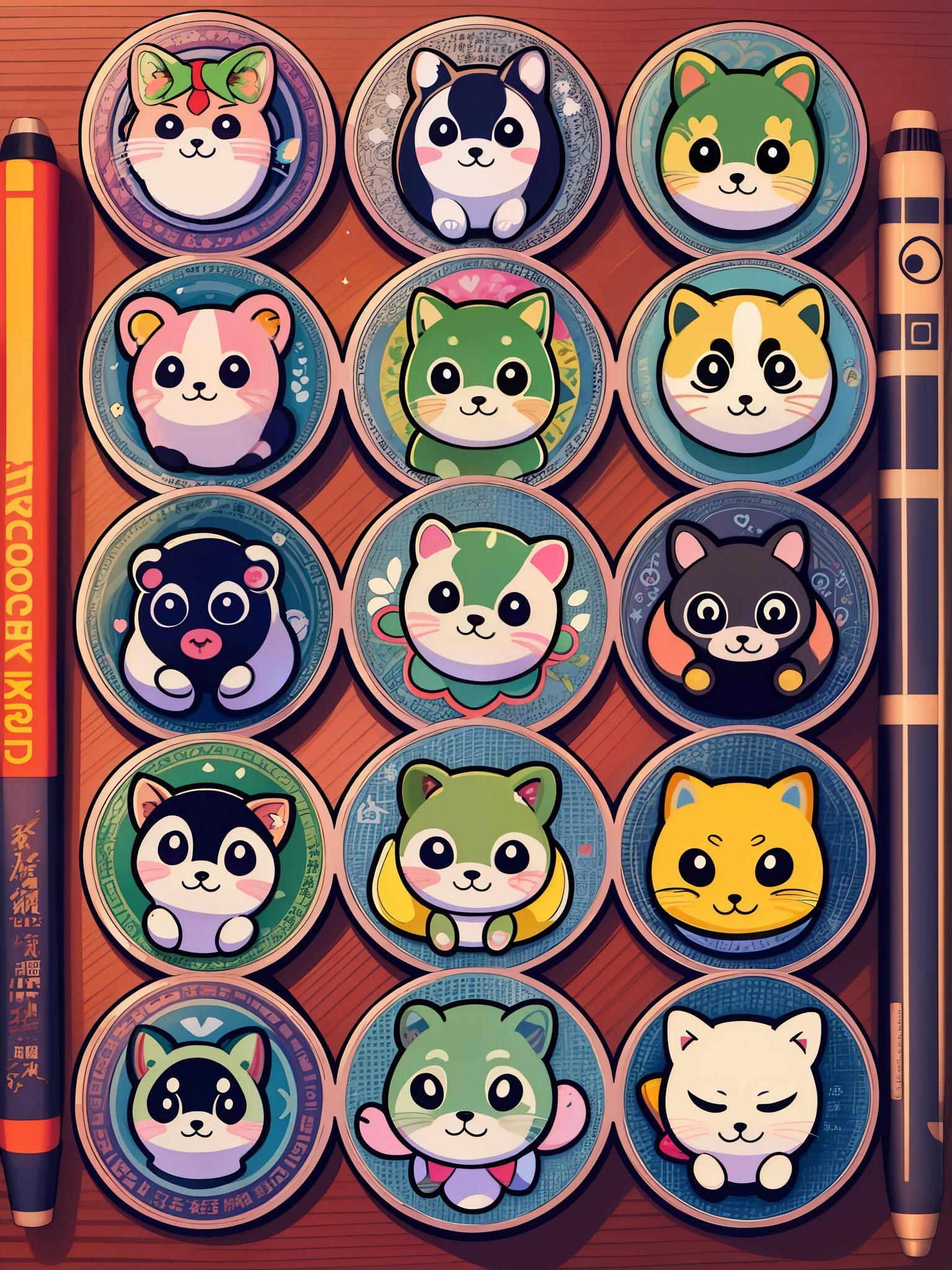 There are more than 20 different animals and text written in Chinese, hand-drawn cartoon art style, art cover, kawaii the cutest sticker, sticker illustration, Shiba Mansion, Misei Kono, cute features, Nakamotojie, by Gusukuma Seihō, sticker illustration, cute characters