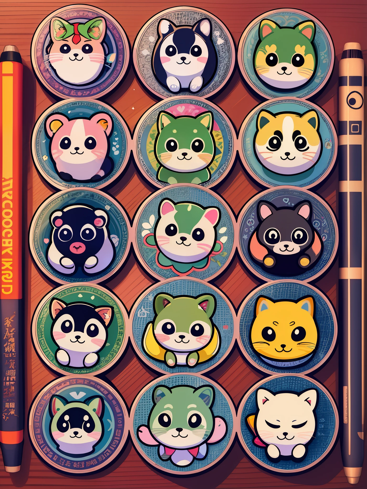 Hay más de 20 animales diferentes y texto escrito en chino., estilo de arte de dibujos animados dibujados a mano, portada de arte, kawaii la pegatina más linda, ilustración de etiqueta, Shiba Mansion, Misei Kono, Lindas características, Nakamotojie, por Empujando a Seihō, ilustración de etiqueta, personajes lindos