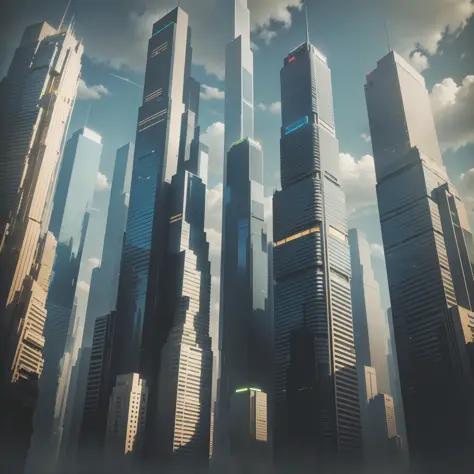 Cyberpunk　Skyscrapers　A futuristic world　SF Utopia　bestquality　master masterpiece　Ultra High Resolution