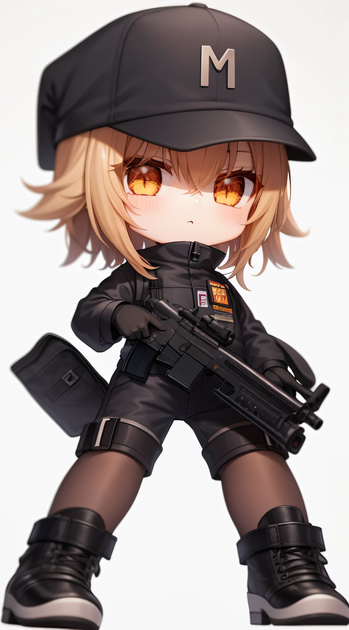 Une femme en uniforme avec une arme à feu et un sac, M4 SOPMOD II Filles Avant, Style de devant pour filles, détails exquis. Fille devant, From Fille devant, Ga Moe Yandere Grimdark, Gapmoe Yandere, Fille devantier CG, Avec fusil, fille d&#39;arme à feu d&#39;histoire d&#39;érable, Fille devantier Universe, yandere complexe, Fille d&#39;anime d&#39;action féminine, position de tir, bas blancs, Bottes à talons hauts --auto