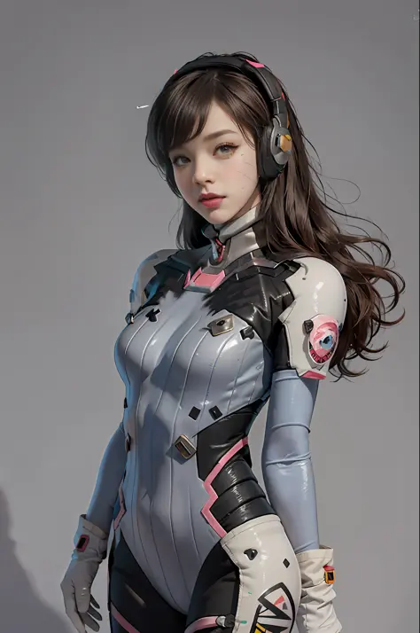 masterpiece, best quality,1girl, d.va (overwatch), solo, long hair, whisker markings, bodysuit, brown hair, facial mark, gloves,...