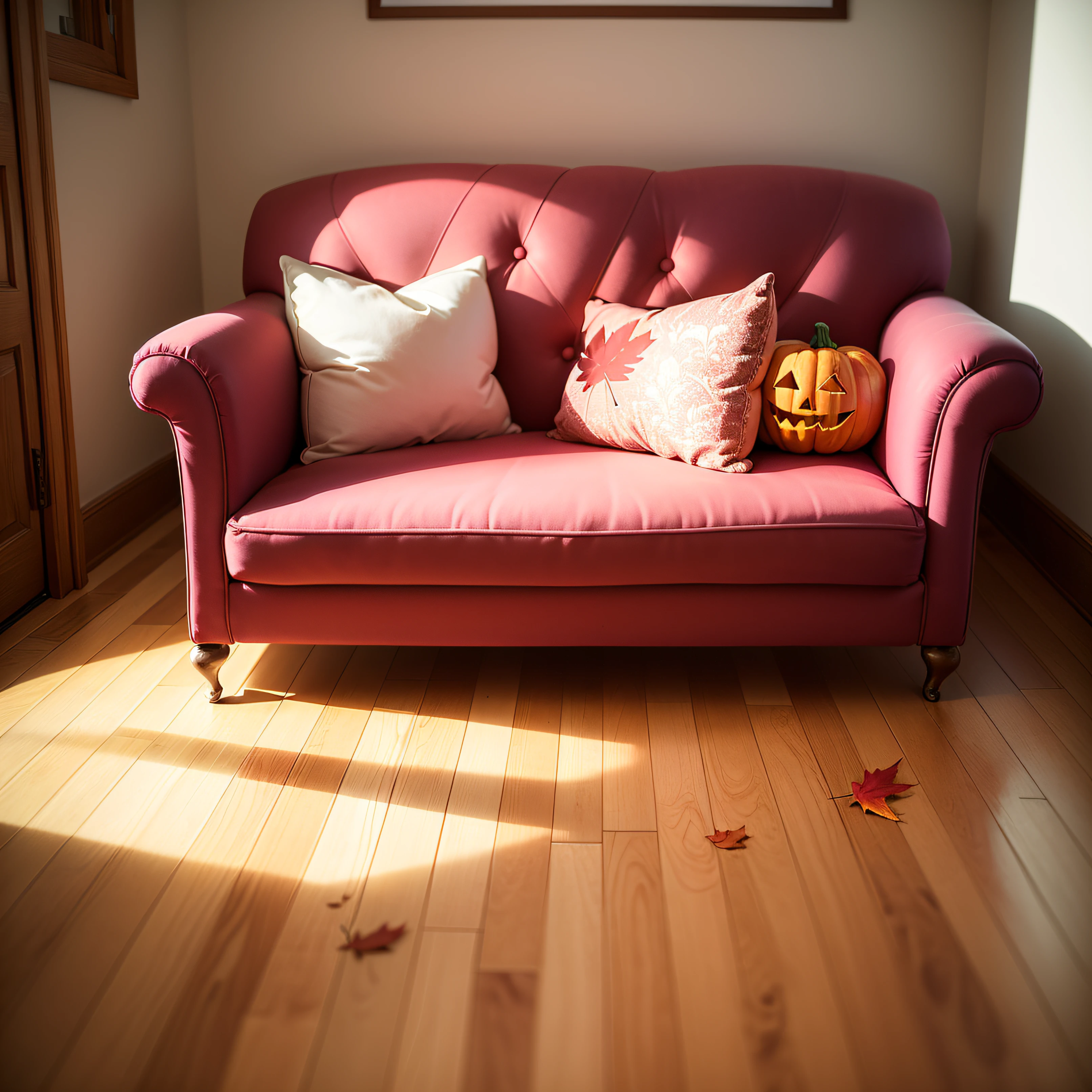 Single sofa side without figures，Pink sofa，Thanksgiving atmosphere