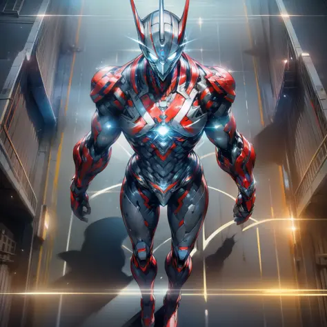 （Masterpieces、Need、Super delicate、high res），Male focus，(((ultraman )))，，(His head is tapered,The body is made of red and silver，...