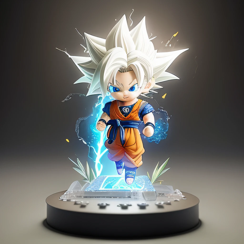 A close up of a statue of a young gohan with a glowing blue light - SeaArt  AI