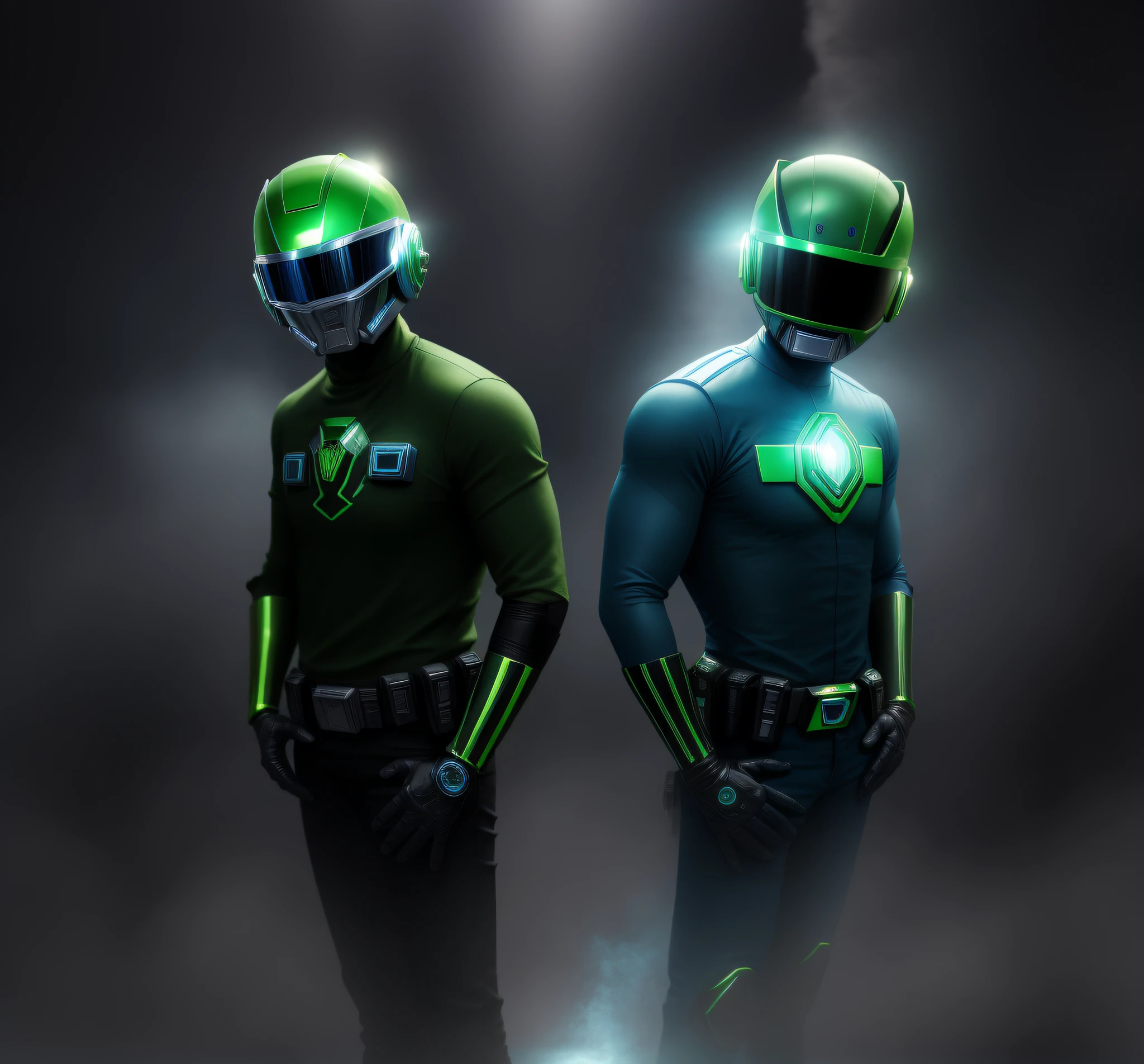 Two green and black power rangers standing next to each other - SeaArt AI