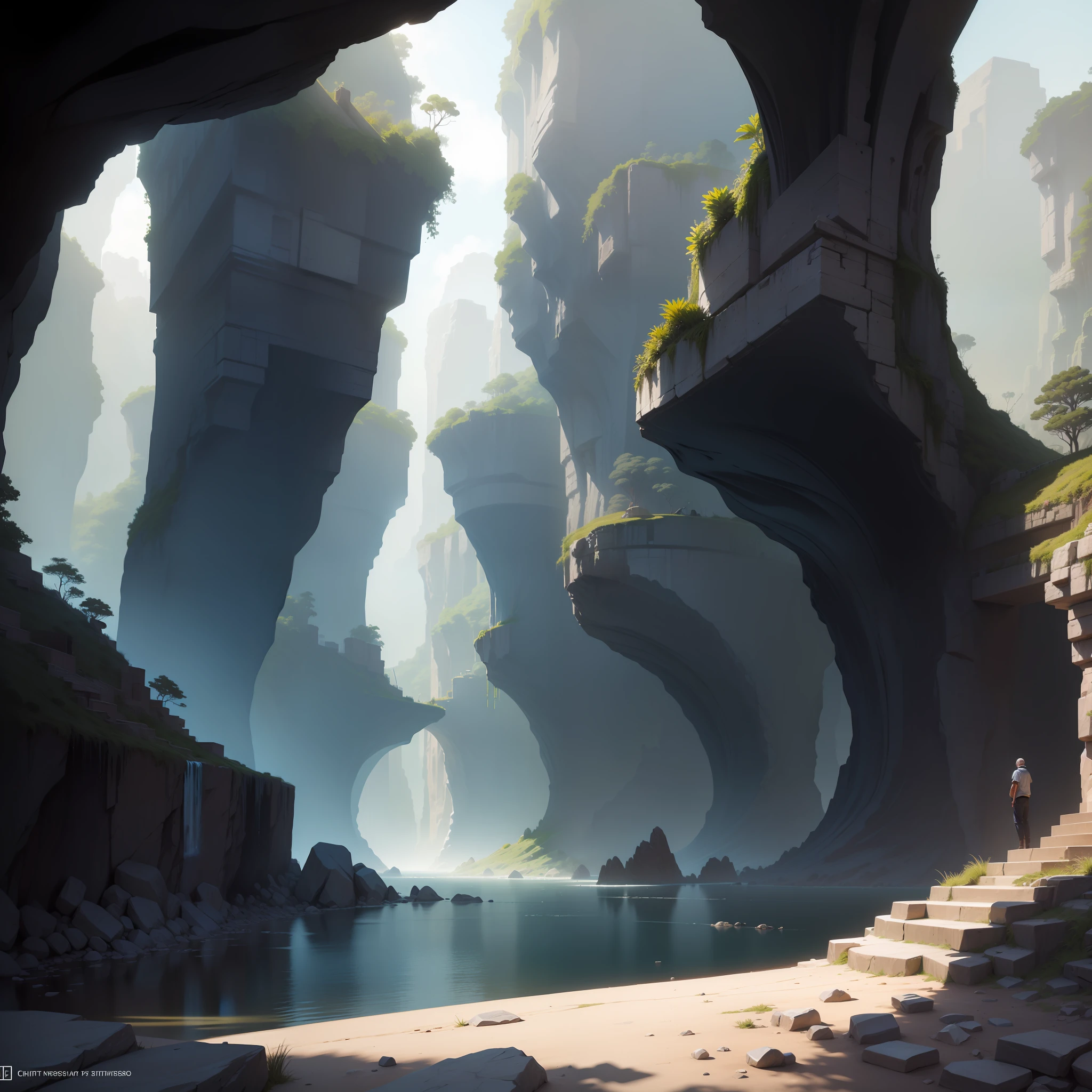 prompt:an awesome sunny cheerful day environment concept art of Futuristic design of cave architecture interiors concept art on grand Canyon caves nature architecture, proportional,detailed, cave architecture nature meets futuristic architecture on a rainforest jungle cliff with huge waterfalls,Crepuscular rays, nature meets modern architecture in the style of Aries Moross, Rem Koolhaas,Daniel Libeskind, Jean Nouvel, Paolo Soleri,Toyo Ito and Philip Johnson with Dry brush drawing style ,Chiaroscuro village,cliff side residential area, mixed development,nature architecture,bright colors,high rise made up staircases, balconies, full of glass facades,carved from rocks, masterpiece, proportional, detailed, trending on artstation, beautiful lighting, realistic, intricate, award