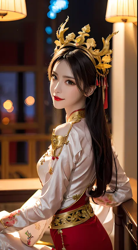 1 very pretty girl, walking alone, 27 years old, girl wearing a bridal gown, ao dai and hair jewelry, young girl wearing a white...