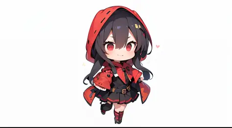anime girl with red hood and black hair and red eyes, [[[[grinning evily]]]], from arknights, small curvy loli, stylized anime, ...