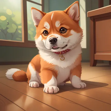 Highly detailed anime style drawing of a baby corgi laying on its back on  Craiyon