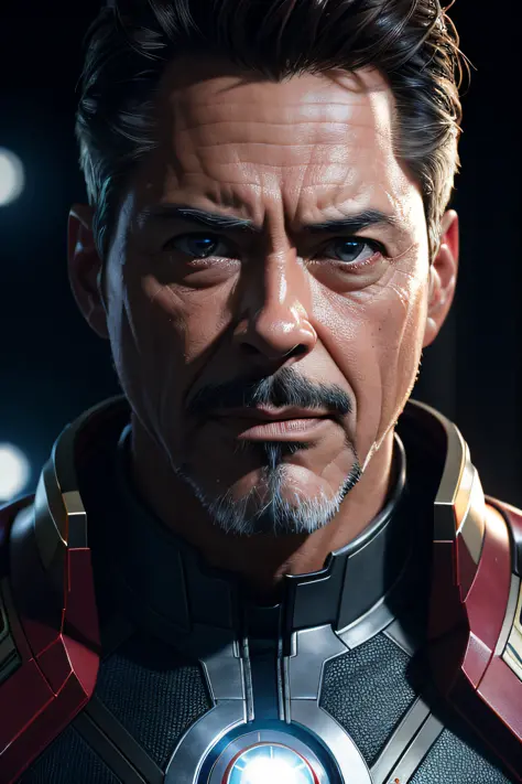 marvel, old man tony stark, realistically, dynamic lights, old, gray stubble, full shoot, (extremely detailed cg unity 8k wallpa...