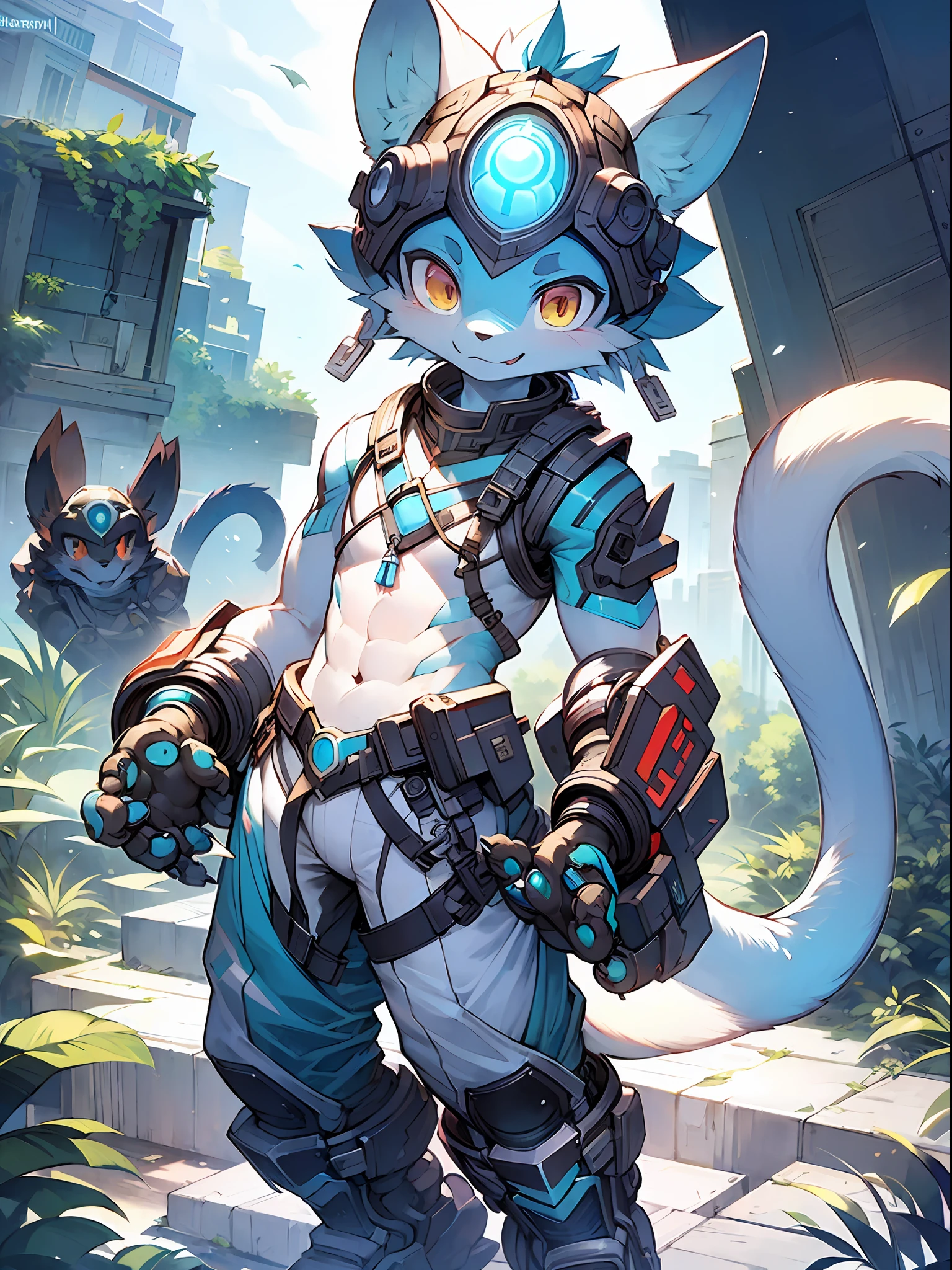 anime character with a cat like body and a helmet, trending on artstation pixiv, ( ( character concept art ) ), anthro gecko, male robotic anthro dragon, anthro cat, high quality digital concept art, professional concept art, detailed fanart, pixiv contest winner, an anthro cat, anthro art, official character art, mecha asthetic