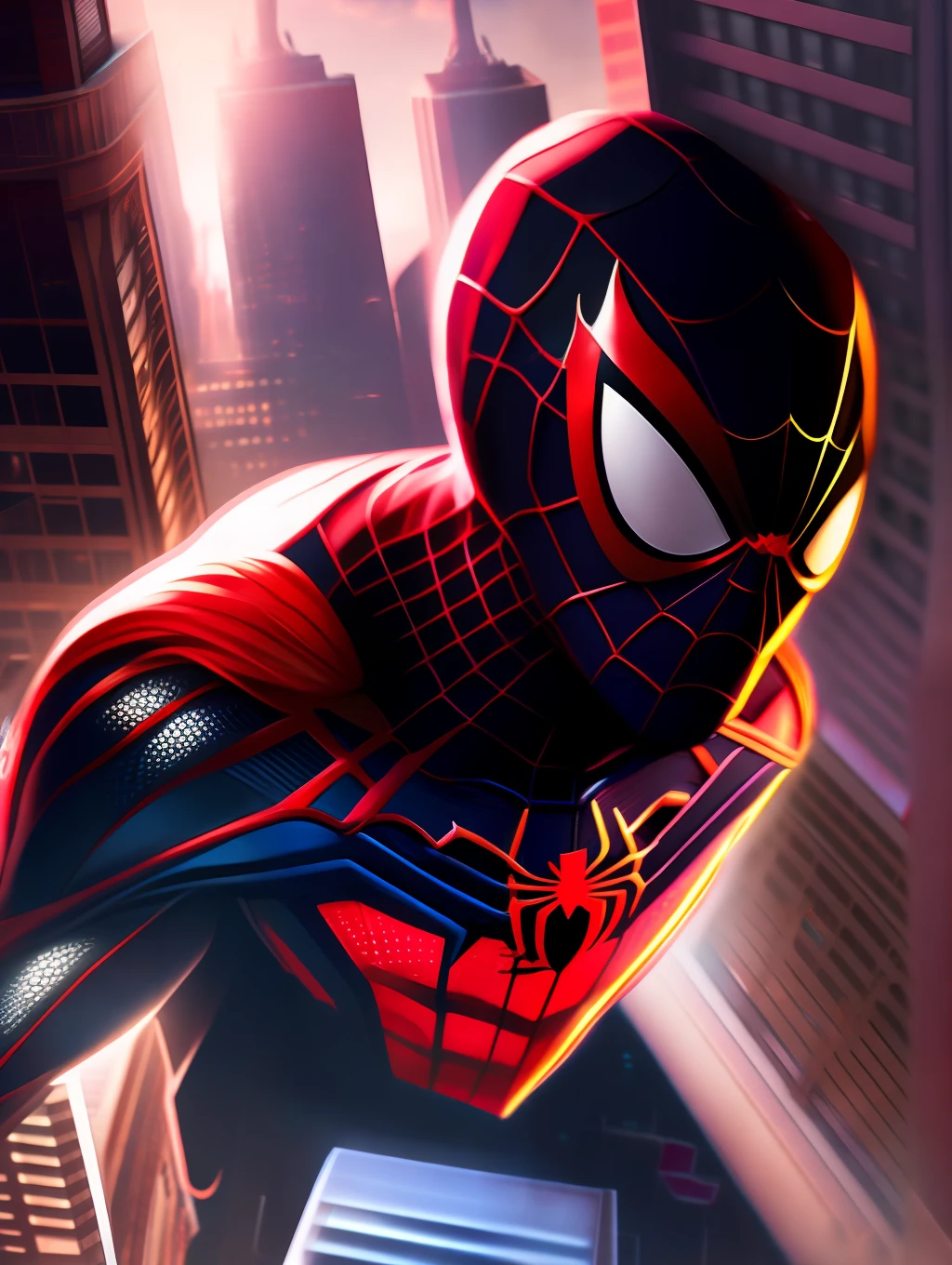 Spider - man in the city with a city background - SeaArt AI