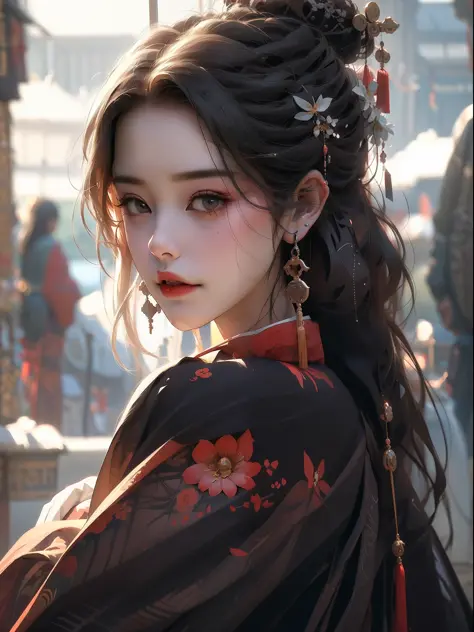 Concept Art, "1 Couple, Male Focus, Fin Ears, Multicolored Hair, Handsome Boy, Long White Hair, Tassels, Bangs, Carp, Colorful, Bold Colors, White Kimono, (Open) Kimono, Traditional Chinese Clothing, Close-up, Intimate Interaction in Bed, Stud Earrings, Ri...