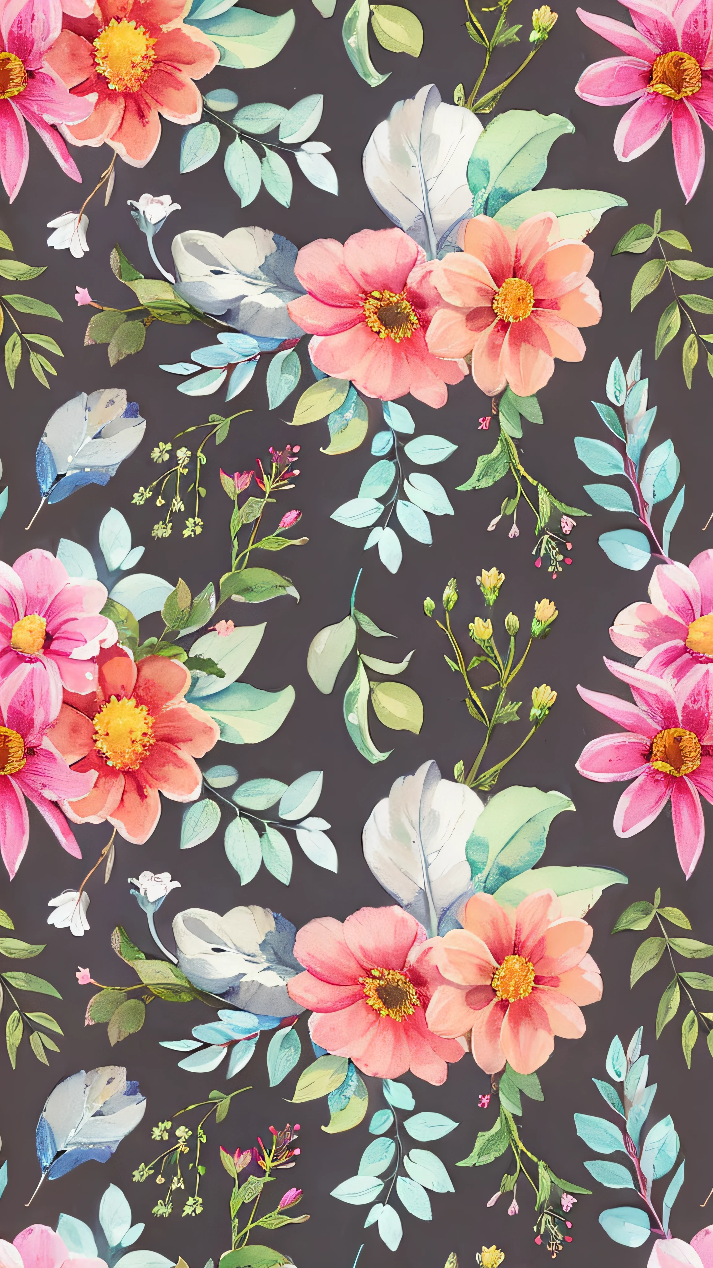 a watercolor estampa floral with pink flowers and green leaves, papel de parede com padrão de flor escura, estampa floral, design de padrão sem costura, florido wallpaper, neon estampa floral, floral flores colorido, padrão de flores de jardim, Motivos florais, papel de parede floral, floral ornamentado, estampa floraled skin, cenário pintado floral, florido, Padrão de repetição, flores e flores, renovação floral, explosão floral