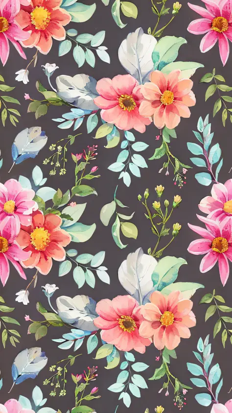 a watercolor floral pattern with pink flowers and green leaves, dark flower pattern wallpaper, floral pattern, seamless pattern design, flowery wallpaper, neon floral pattern, floral flowers colorful, garden flowers pattern, floral motives, floral wallpape...