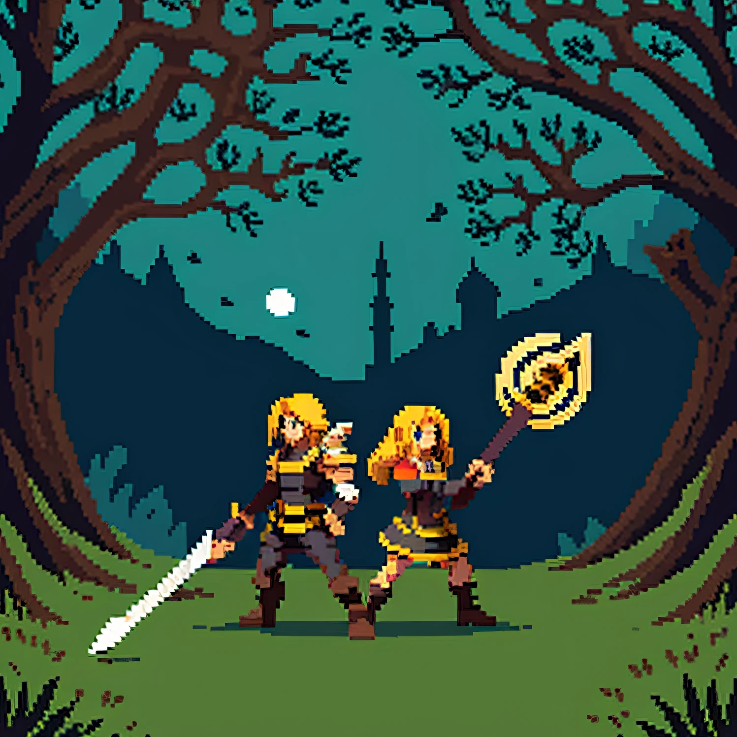 garde-couronne de Luxanna, Pixel art, blond, Cheveux moyens, blindé, En plein air, baguette magique.