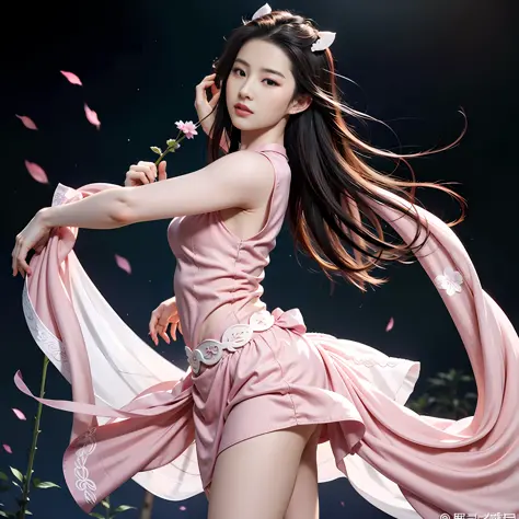 a close up of a woman in a pink dress posing for a picture, yanjun cheng, Pink dress, flowing dress, sexy dress, sakimichan, flo...