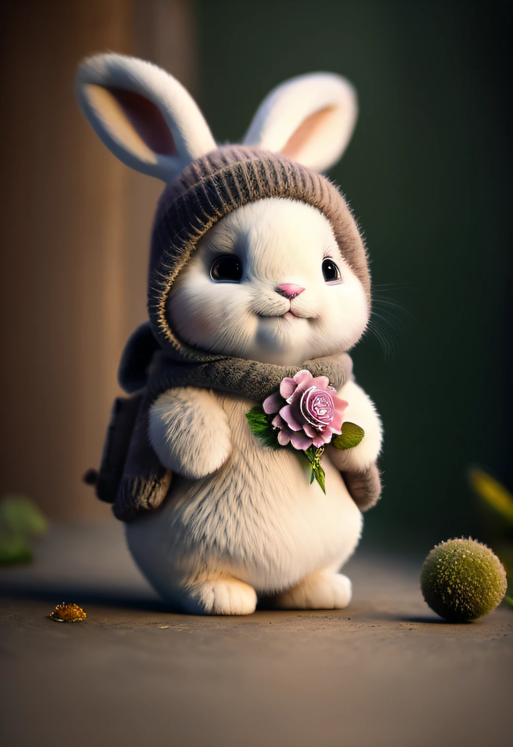 bunny, blur, bunny, flower, nature, no_humans, depth of field, to8contrast style, DARK_Glam, wearing DRK_Glam, deep shadows, (dark: 1.4)