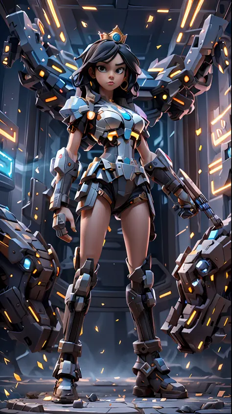 ((best quality)), ((masterpiece)), (very detailed: 1.3), 3d, icaru valkirie-mecha, beautiful cyberpunk woman wearing crown, with...