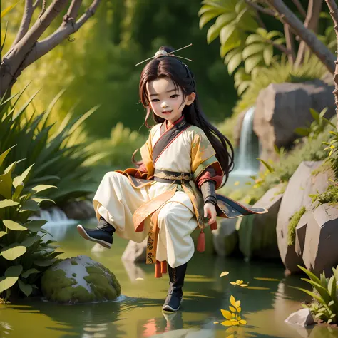 (Masterpiece),(Need),(Super meticulous),(all over the body:1.2),（1boy，6-year-old Tang dynasty poet Li Bai，Hanfu，Laugh，Cliffs and...