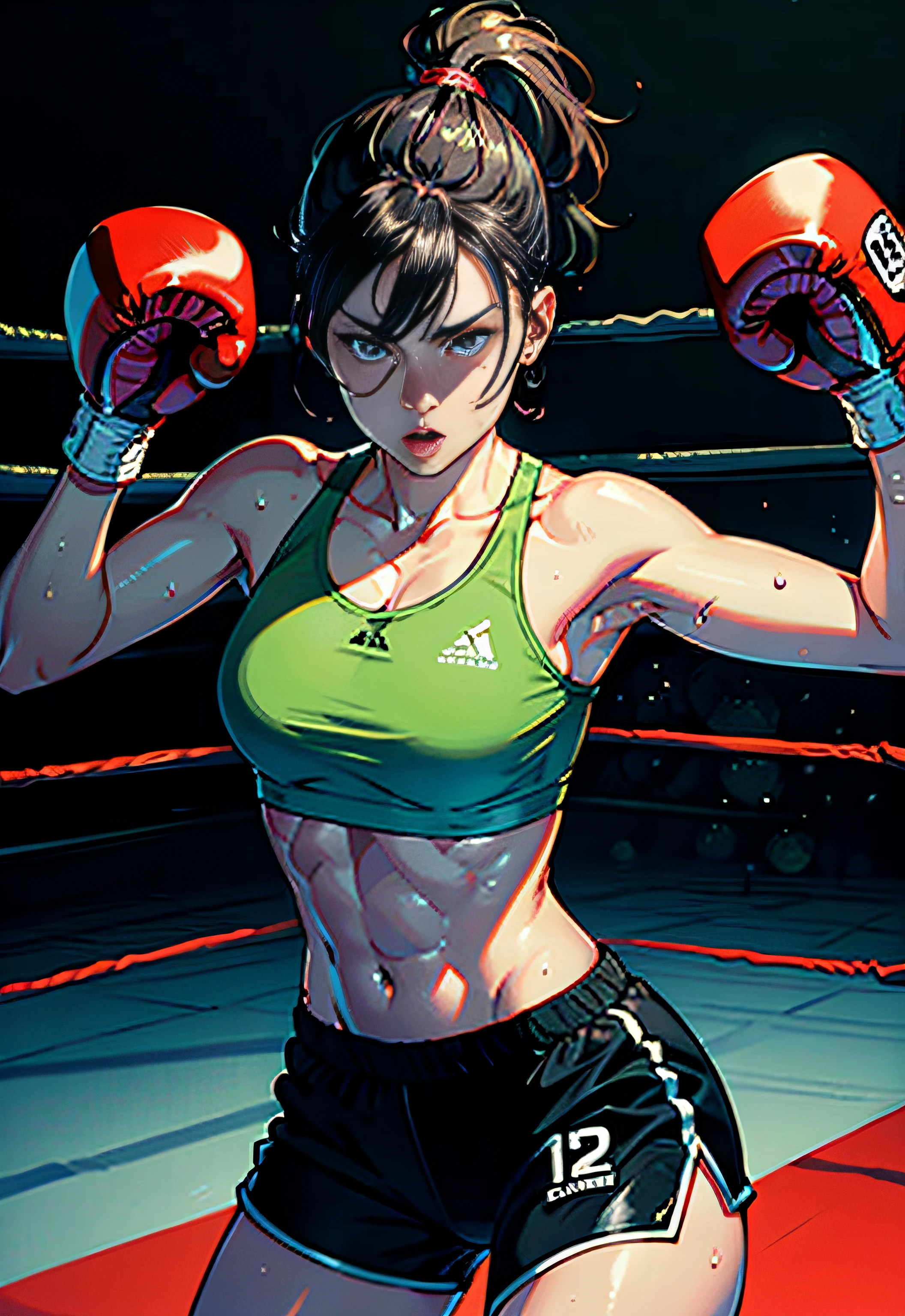 Anime girl in boxing stance with gloves on in a ring - SeaArt AI