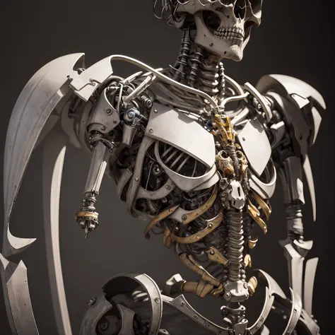 Cute skeleton, The whole body is made of metal, (A cyborg:1.1), ([tail | Detailed wire]:1.3), (intricate detail), HDR, (intricate detail, hyper detail:1.2), Cinematic Frame, vignette, in the center, “Hyper-realistic textures," "Exact Details,” “Realistic s...