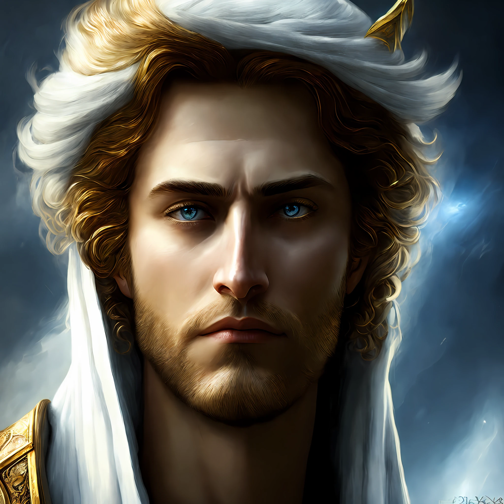 KING Solomon , close up shot, velho, cabelo branco, magia, Cinematic, pintura