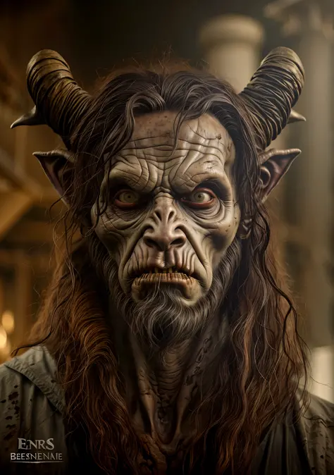 a close up of a man with a goat's head and long hair, frank dillane as a satyr, satyr, um lobo minotauro, conceito de beastman, ...