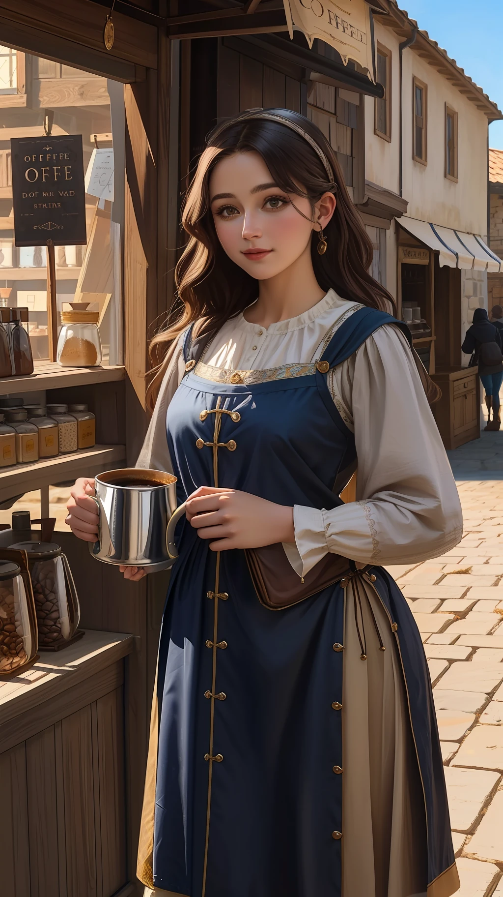 professional photo of vendor (coffee), (medieval shop:1.2),
detailed skin, detailed eyes, character D&D style,
volumetric light, highrez, masterpiece, best quality,