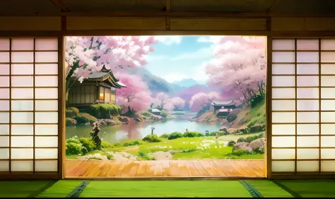Anime-Sakura、anime background art、Anime landscape concept art、Beautiful anime scenery、Takegaki、Japan Art Style、inner citadel、Jap...