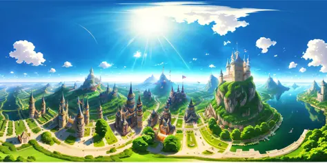 there is a cartoon picture of a castle on a hill, anime landscape, anime scenery concept art, anime countryside landscape, anime scenery, anime background art, castle scene manga, medeival fantasy town, wakfu colors + symmetry, anime styled 3d, anime style...