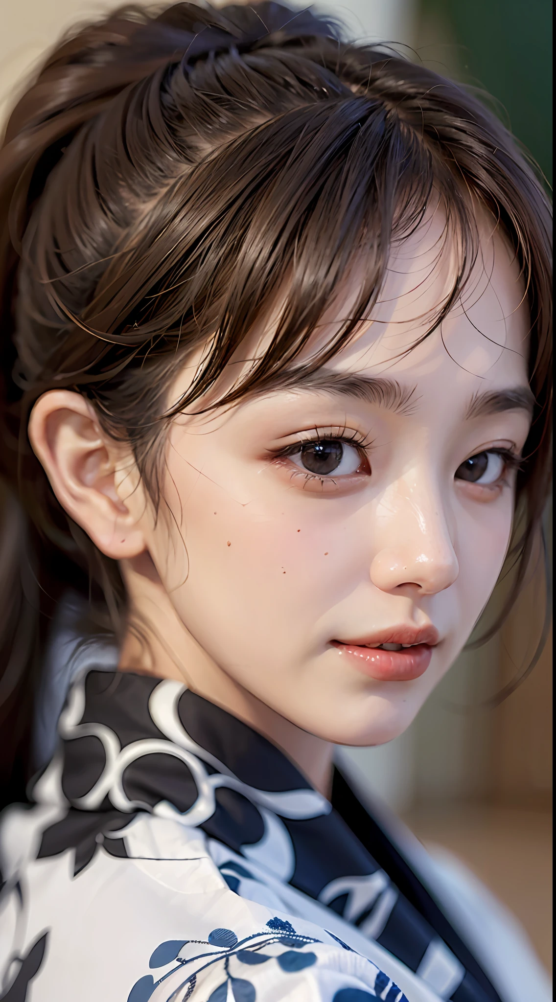 (((Realistic human skin)))、all body、smilling face、realskin、best-quality、master masterpiece、Hi-Res、1 girl、Yukata kimono、Bon Odori venue、kawaii face、Hair tying、a ponytail、Tyndall effect、photo-realistic、Rim Lighting、(High Detail Skins:1.2)、16k UHD、Soft Lighting、HighQuality、Volume Lighting、Frankness、photos、with high resolution、