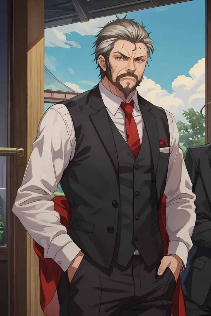 (((masterpiece))), (((((best quality))))), official art,extremely detailed CG unity 8k wallpaper,((1boy)),solo,facial hair,(((male focus))),((mature male)),slicked back hair,sideburns,bulge,stubble,((old man)),angry,detailed pupils,good eyes,(breath),heavy...