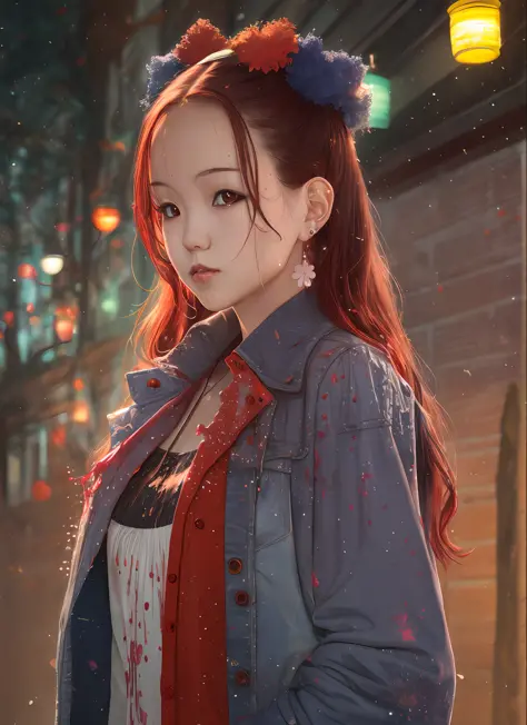 a woman, luminous design, pastel colors, amai liu, long red hair, paint drips, autumn lights